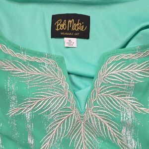 Bob Mackie Mint Green Embroidered V-Neck Tunic
